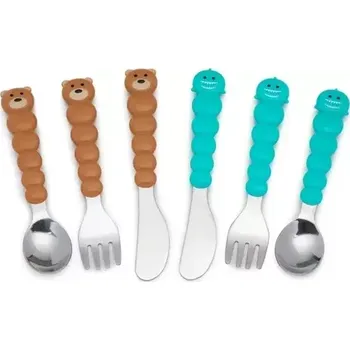 dětská jídelní sada Melii Dětský příbor Medvěd/ Žralok - hnědý/ modrý - 6ks