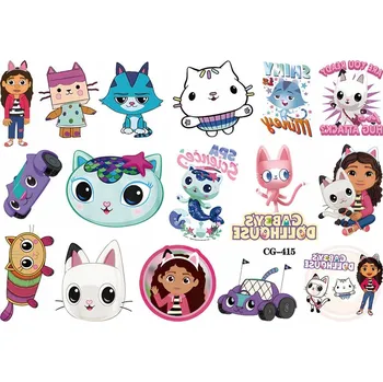 Odstranitelné tetování Sada Dětských Omyvatelných Tetování Šablony s Motivy Kočky Gabi a Kočičího Domku