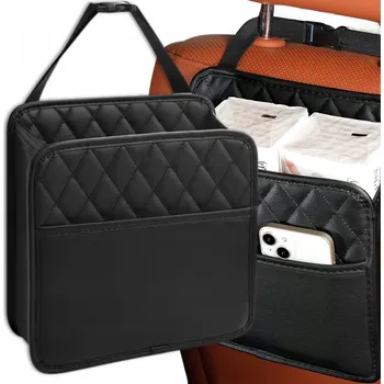 Organizér do auta Organizér do auta na opěrku hlavy, úložný prostor, cestovní, na sedadlo, kožený, černý