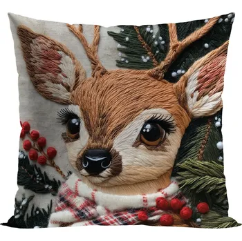 Polštář Vánoční polštář JELÍNEK vzor vyšívaný efekt 40x40 cm Mybesthome Varianta: Povlak na polštář, 40x40 cm