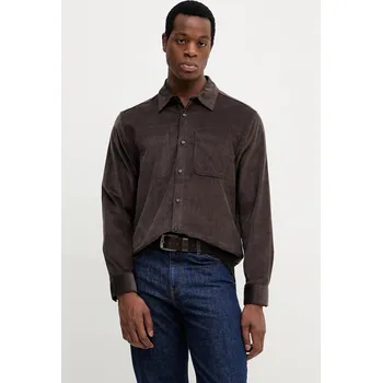 Pánská košile Manšestrová košile Calvin Klein Jeans pánská, hnědá barva, regular, s klasickým límcem, LV04LD125G 98X, vel. XS