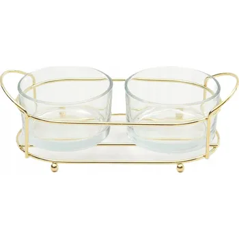Sada salátových misek pro servírování, zlaté skleněné misky ve stojanu