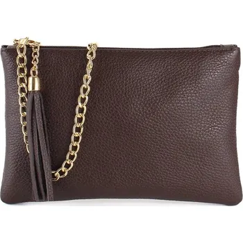 Kabelka Vera Pelle IT Italská tmavě hnědá kožená crossbody kabelka s řetízkem