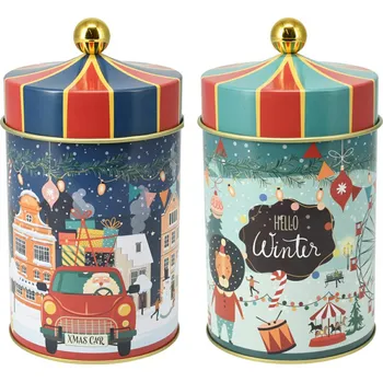 Dóza na potraviny Kovová nádoba na potraviny Hello Winter, 10x18 cm, sada 2ks