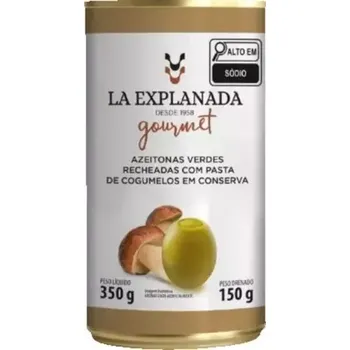 Dárkový potravinový koš La Explanada zelené olivy gourmet plněné houbovou pastou 350g (La Explanada zelené olivy gourmet plněné houbovou pastou 350g)