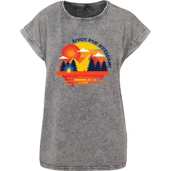 Dámské tričko Dámské tričko Acid wash Život pod hvězdami Velikost: 4XL, Barva trička: Světle šedá