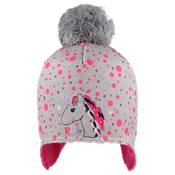 Kojenecká čepice RDX Zimní čepice na uši s bambulí Jednorožec šedá Vel. 5