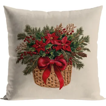 Polštář Vánoční polštář KYTICE V KOŠÍKU 40x40 cm Mybesthome Varianta: Povlak na polštář s prošívanou výplní, 40x40 cm