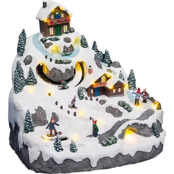 Vánoční dekorace Fééric Lights and Christmas Vánoční vesnička, scéna se zimní turistickou oblastí 34.29999923706055 cm vícebarevná