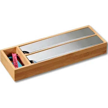 Odkapávač na nádobí Dřevěný organizér na fólie s řezačkou Triple, 39,5x13x5,5 cm