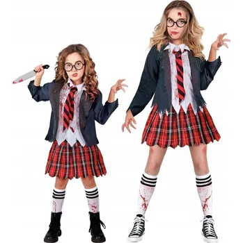 Karnevalový kostým Kostým Zombie Školačky, Školní Uniforma, Nemrtvá Horor, Velikost 128