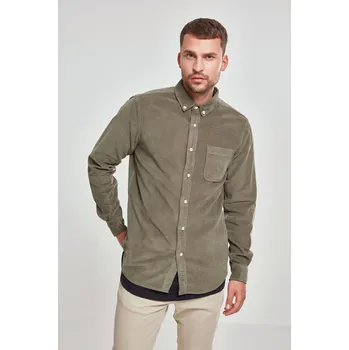 Manšestrová košile olivová Urban Classics šedá | kaki | krémová 1754382