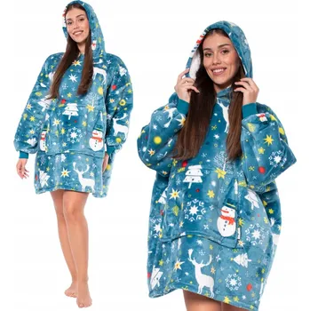 Pánská mikina Mikina Deka Mikinová Deka , nadměrná velikost, Kapuce šerpa modrá, sněhuláci