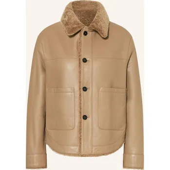 Dámský kabát Windsor. Dámská Oboustranná Kožená Bunda, světle hnědá, 36