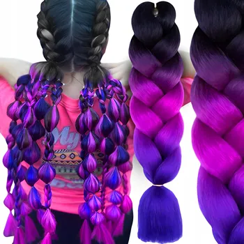 Příčesek SYNTETICKÉ VLASY NA ZAPLÉTÁNÍ OMBRE BAREVNÉ PRAMENY 130 CM