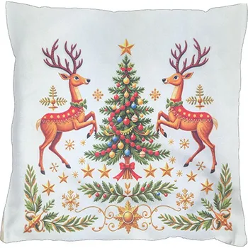 Povlak na polštářek Vánoční povlak na polštář 40x40 na zip velur - Jelínci a stromeček