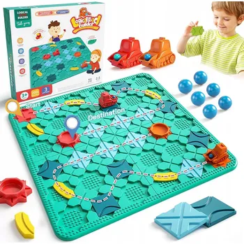 Dřevěná hračka MONTESSORI LOGICKÁ HRA - PUZZLE LABYRINT PRO DĚTI - DESKA BAGR + AUTÍČKO
