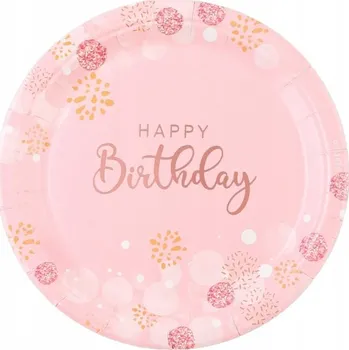 Party nádobí Papírové talířky RŮŽOVÉ HAPPY BIRTHDAY dekorace duha narozeniny 6 Ks PG