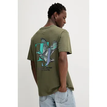Pánské tričko Bavlněné tričko Tommy Jeans pánské, zelená barva, s potiskem, DM0DM22060 97X, vel. M