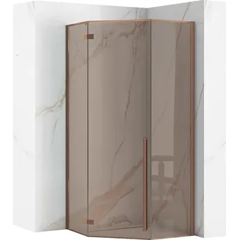 Rea Diamond, pětiúhelníkový sprchový kout 90 x 90 cm + černá sprchová vanička Diamond, 6mm šedé sklo, měděná matná, KPL-K7966