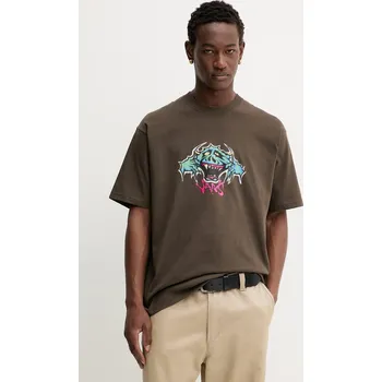 Bavlněné tričko Vans pánské, hnědá barva, s potiskem, VN000PDYEMP1 98X, vel. S