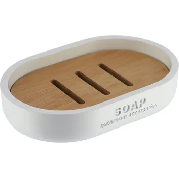 Miska na mýdlo Loudis, bílá/s dřevěnými prvky