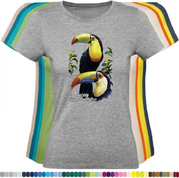 Dámské tričko damske-levne-bavlnene-tricko-digitalni-potisk-tukan-obrovsky Barva: Grey melange - šedá směs, velikost: XXL