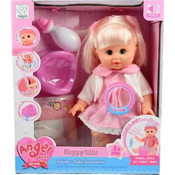 Panenka VELKÁ PANENKA JAKO ŽIVÁ HOLČIČKA BLONDÝNKA ZAVÍRÁ OČI A SMĚJE SE