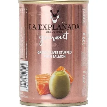 Dárkový potravinový koš LA EXPLANADA - Zelené olivy plněné lososovou pastou 280g (LA EXPLANADA - Zelené olivy plněné lososovou pastou 280g)