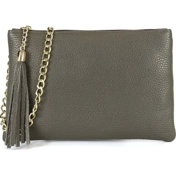 Vera Pelle IT Italská malá kožená crossbody kabelka v holubí šedi s řetízkem