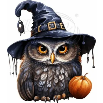 Textilní nažehlovací páska Dante Nažehlovačka Sova Halloween s kloboukem - 10 x 12 cm