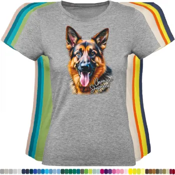 Dámské tričko damske-levne-bavlnene-tricko-digitalni-potisk-pes-nemecky-ovcak Barva: Grey melange - šedá směs, velikost: XS