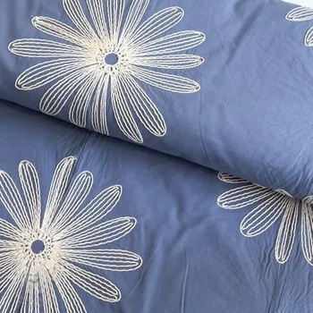 Bavlněná látka EMBROIDERY Flowie jeans