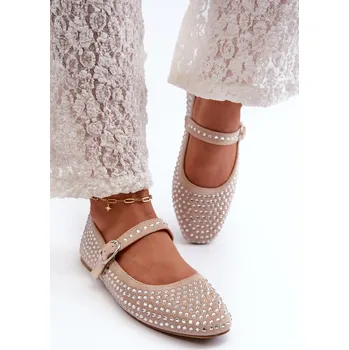 Dámské baleríny Boto Eko Zamszové Baletky Ozdobené Džetem Béžové Tinara Boto hnědá 2848245