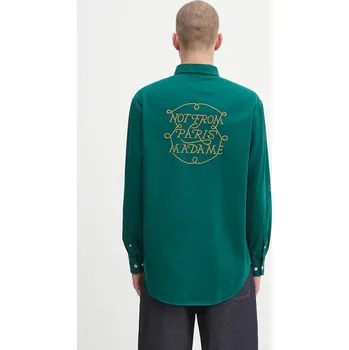 Pánská košile Bavlněná košile Drôle de Monsieur La Chemise Slogan Tresses pánská, zelená barva, relaxed, s límečkem button-down, H.SH237.CO217 79X, vel. M