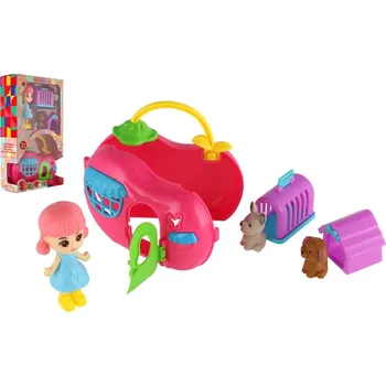 Panenka Panenka s domečkem s mazlíčky 2ks plast s doplňky