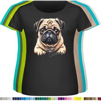 Dámské tričko damske-levne-bavlnene-tricko-digitalni-potisk-pes-mops-carlino Barva: Black -černá, velikost: XXL