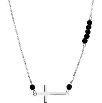 Náhrdelník Argento 91592 Stříbrný náhrdelník - křížek, černé zirkony ve tvaru kuličky, délka 44 až 47 cm