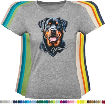 Dámské tričko damske-levne-bavlnene-tricko-digitalni-potisk-pes-rotvajler Barva: Grey melange - šedá směs, velikost: L