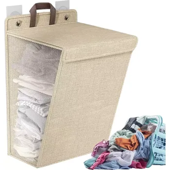 Koš na prádlo Závěsný skládací koš na prádlo na dveře a stěnu – béžový