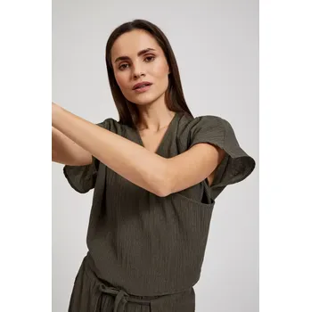 Dámská halenka Dámská halenka s výstřihem MOODO - olivově zelená Moodo bílá | kaki 2833520