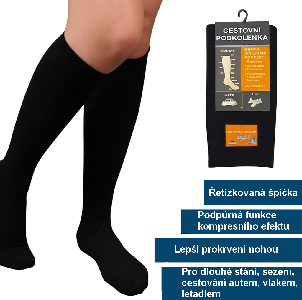 Podkolenky cestovní s kompresním efektem N71586 35-38 černá
