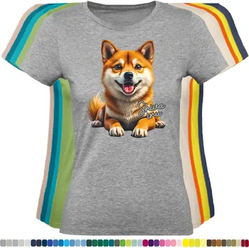 Dámské tričko damske-levne-bavlnene-tricko-digitalni-potisk-pes-shiba-inu Barva: Grey melange - šedá směs, velikost: XS