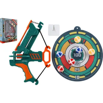 Hračka Luk 33cm vystřelující míčky na suchý zip 6ks plast + terč 2 barvy - mix variant či barev