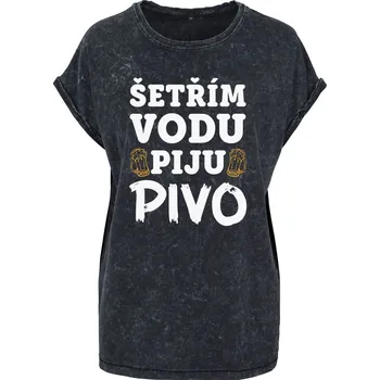 Dámské tričko Acid wash Šetřím vodu Velikost: 4XL, Barva trička: Černá