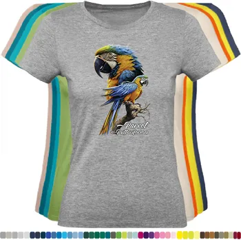 Dámské tričko damske-levne-bavlnene-tricko-digitalni-potisk-papousek-modry Barva: Grey melange - šedá směs, velikost: L