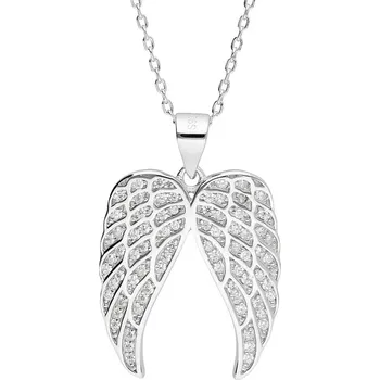 Náhrdelník Argento 91565 Stříbrný náhrdelník - andělské křídlo, čiré kulaté zirkony, délka 43 až 46 cm