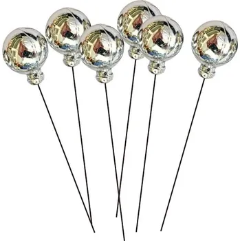 Vánoční dekorace Plastové kuličky na drátku 2 cm, 8 ks, stříbrné, v krabičce