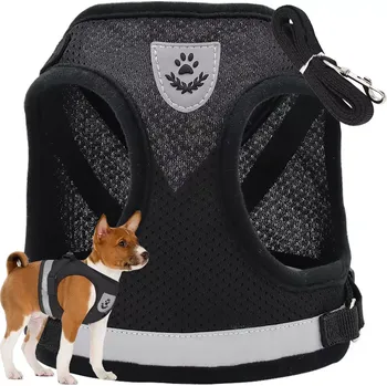 Postroj pro psa Beztlakový reflexní postroj s vodítkem pro psy, kočky a králíky – velikost S, černý