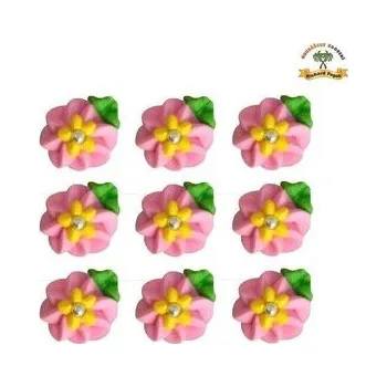 Jedlá dekorace na dort Cukrová dekorace květy růžové se žlutým středem na platíčku 9ks - Fagos